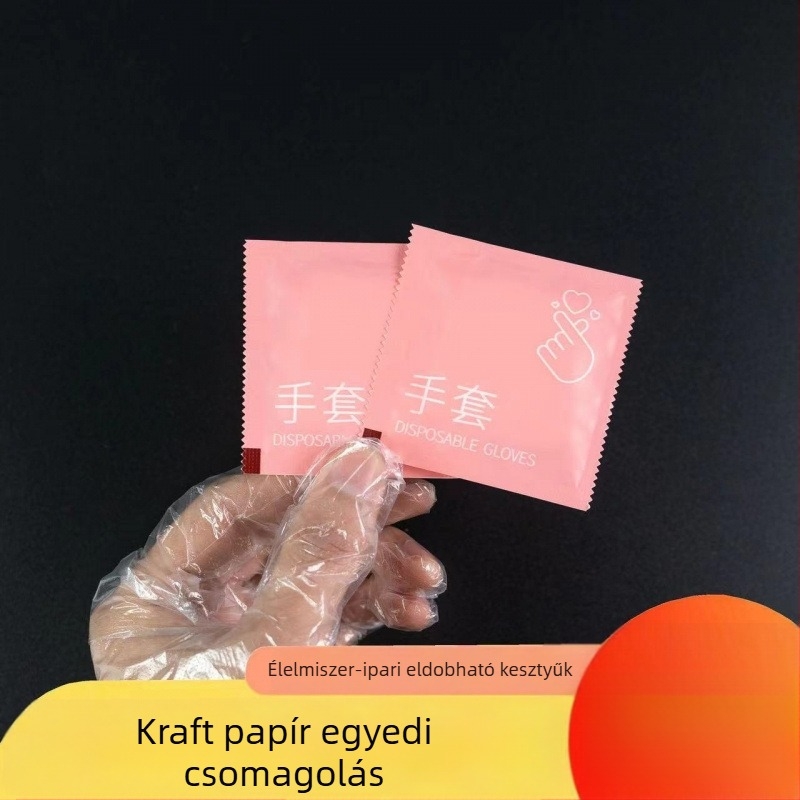 Egyszer használatos polietilen kesztyűk, egyenként csomagolva, élelmiszer-kategóriás, kereskedelmi étkeztetéshez