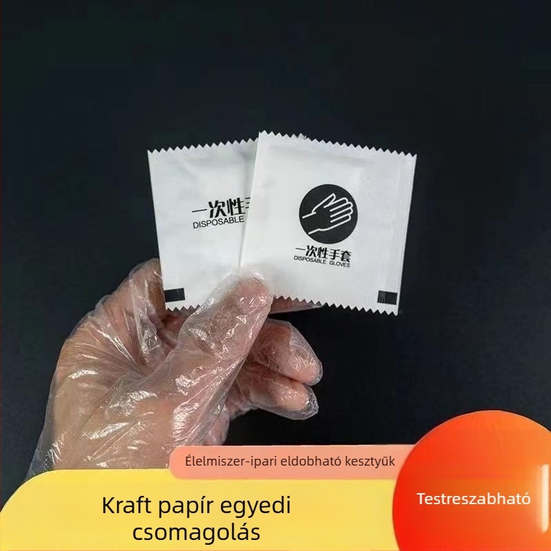 Egyszer használatos polietilen kesztyűk, egyenként csomagolva, élelmiszer-kategóriás, kereskedelmi étkeztetéshez