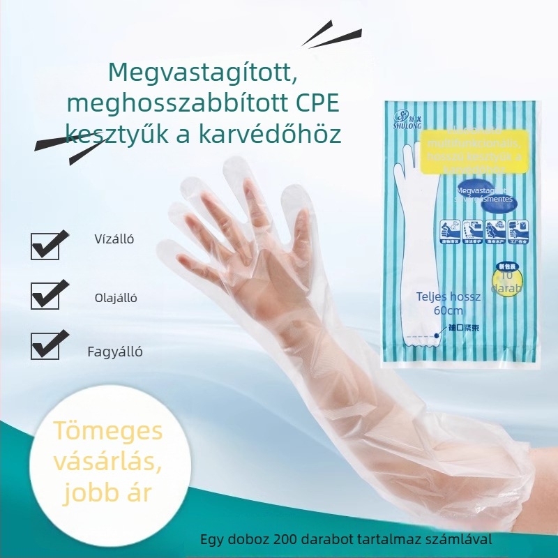 Egyszer használatos, megvastagított, kopásálló konyhai kesztyű hosszú csuklópánttal, vízálló háztartási védőkesztyű