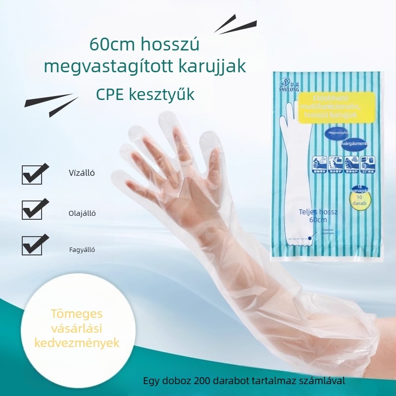 Egyszer használatos, megvastagított, kopásálló konyhai kesztyű hosszú csuklópánttal, vízálló háztartási védőkesztyű