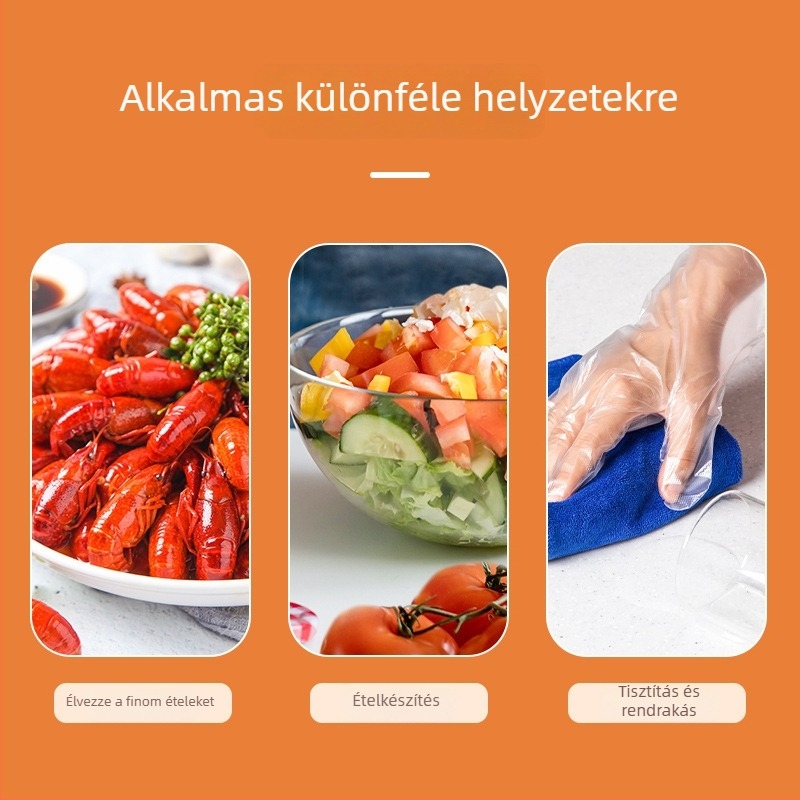 Deli LQ110 egyszer használatos PE kesztyűk, élelmiszer-minőségű, átlátszó, dobozos kiszerelésben, kihúzható kialakítással, vízálló és koszolódásmentes étkezéshez