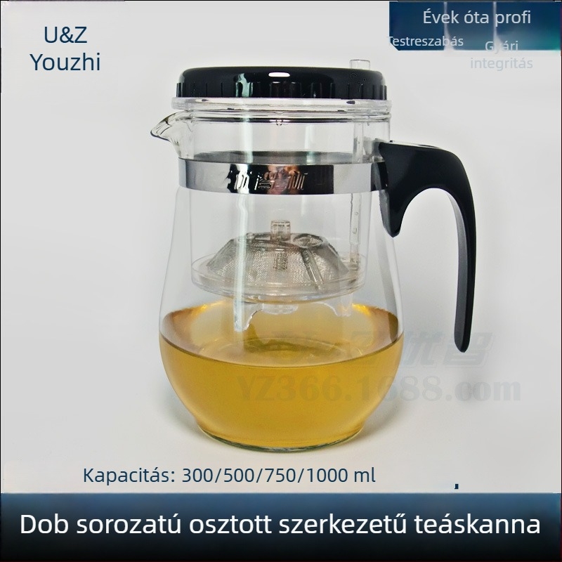 500 ml-es üveg teáskanna szűrővel, teafőző készlet, elegáns csésze