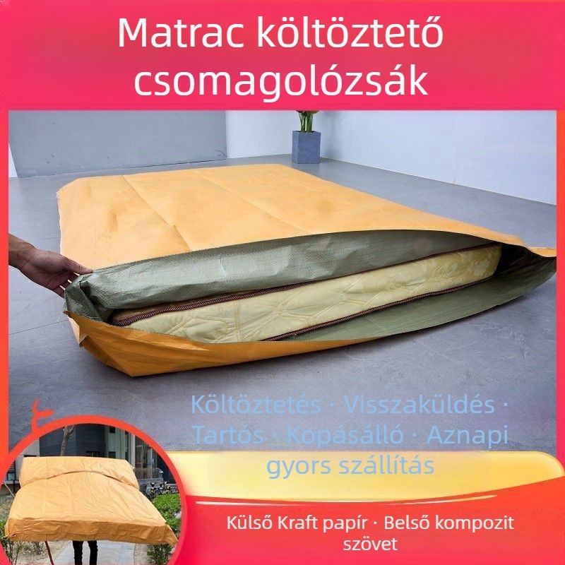 Simmons matrac csomagoló táska porvédő és védő fóliával, papír-plasztik kompozit anyag, méret 180×200 cm, sárga