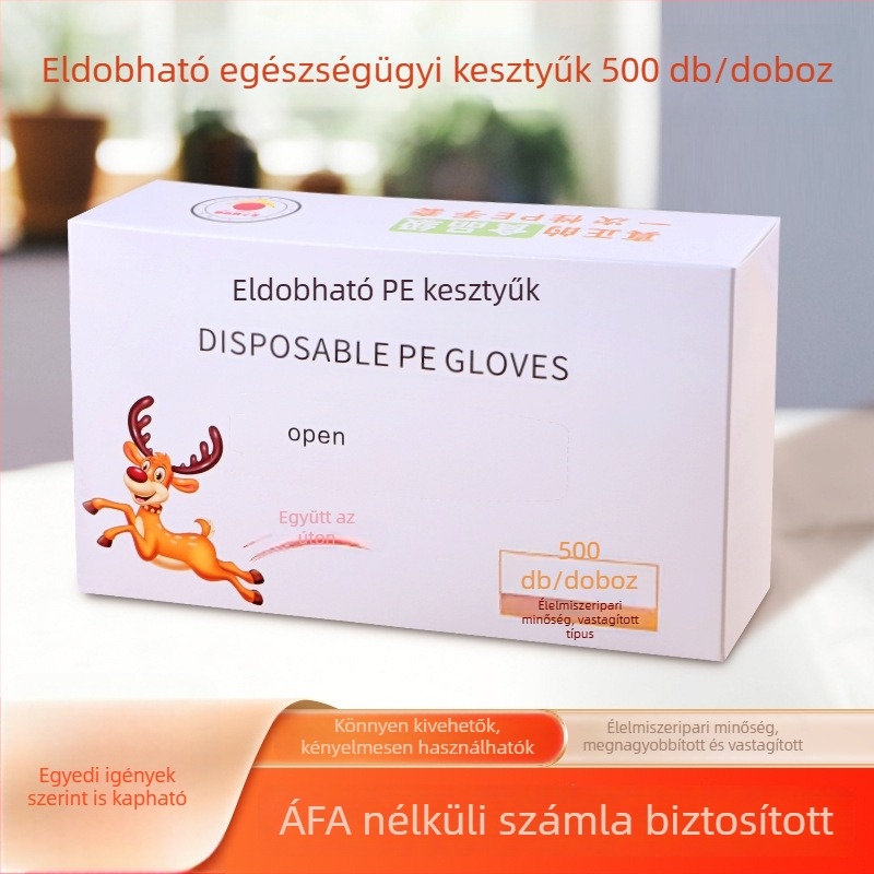 Élelmiszer-biztonságos egyszer használatos kesztyűk, 500 darabos doboz, átlátszó műanyag, csúszásmentes, otthoni konyhába