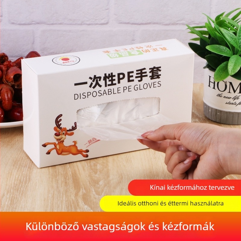 Élelmiszer-biztonságos egyszer használatos kesztyűk, 500 darabos doboz, átlátszó műanyag, csúszásmentes, otthoni konyhába