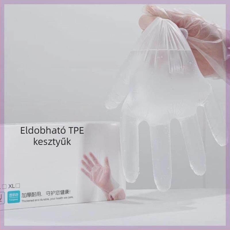 Egyszer használatos TPE kesztyűk, élelmiszer-minőségű, vastagabbak és tartósak, otthoni és konyhai használatra, kihúzható csomagolás
