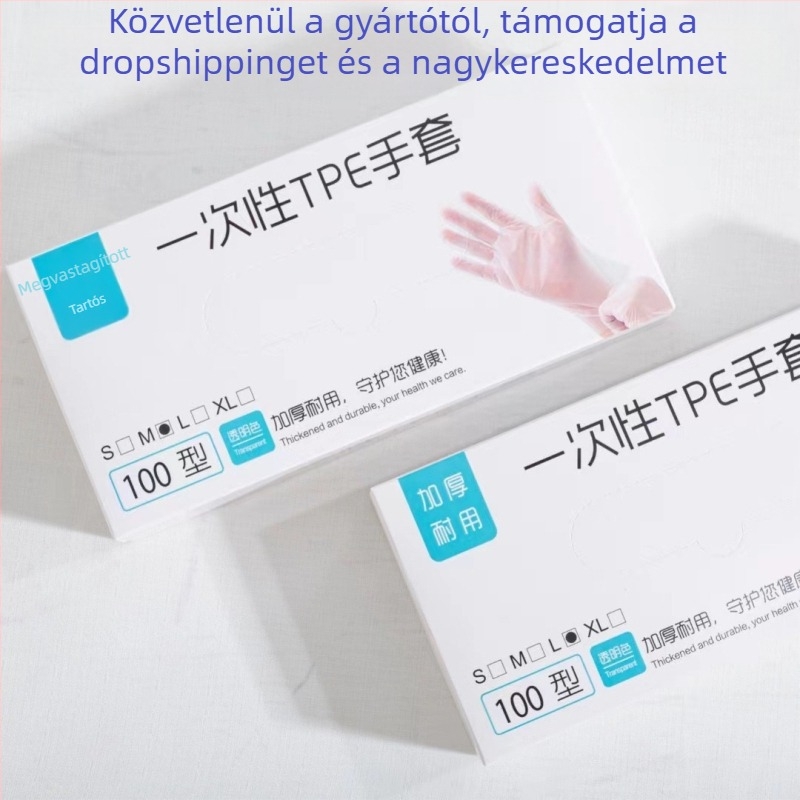 Egyszer használatos TPE kesztyűk, élelmiszer-minőségű, vastagabbak és tartósak, otthoni és konyhai használatra, kihúzható csomagolás