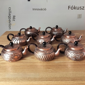 Kézzel gravírozott lila réz teáskanna, retró kínai kung-fu stílus