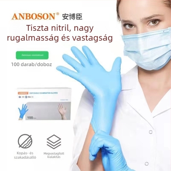 Egyszer használatos nitril kesztyűk, olajálló, vízálló, sav- és lúgálló, magas rugalmasságú