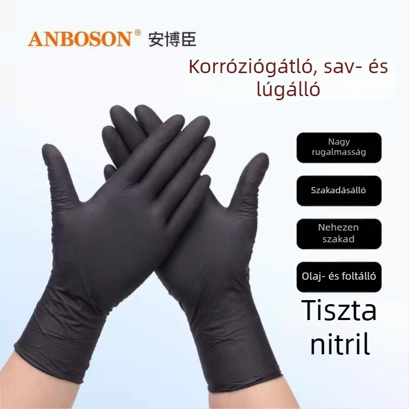Egyszer használatos nitril kesztyűk, olajálló, vízálló, sav- és lúgálló, magas rugalmasságú