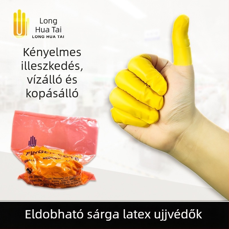 Egyszer használatos bézs latex ujjvédők, púdermentes, antistatikus, csúszásmentes, ipari felhasználásra