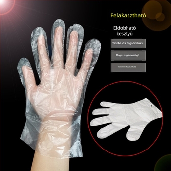Egyszer használatos PE kesztyűk élelmiszeripari felhasználásra, átlátszó, akasztónyílással, 100 db/csomag