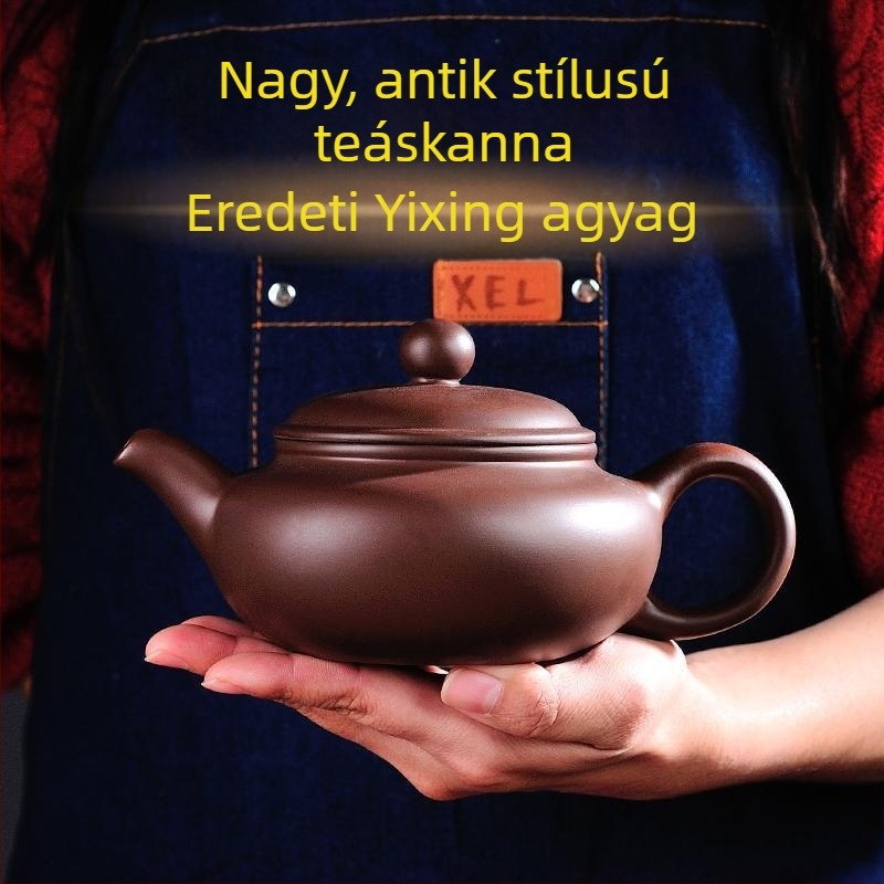 Nagy kapacitású lila agyag teáskanna, Gongfu teáskészlet teáscsészékkel, otthoni használatra, fejjel lefelé is használható.