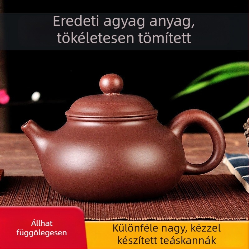 Nagy kapacitású lila agyag teáskanna, Gongfu teáskészlet teáscsészékkel, otthoni használatra, fejjel lefelé is használható.