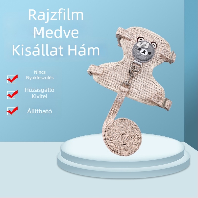 Medve alakú kisállat-hám kölyökkutyáknak és macskáknak, anti-menekülés pórázzal