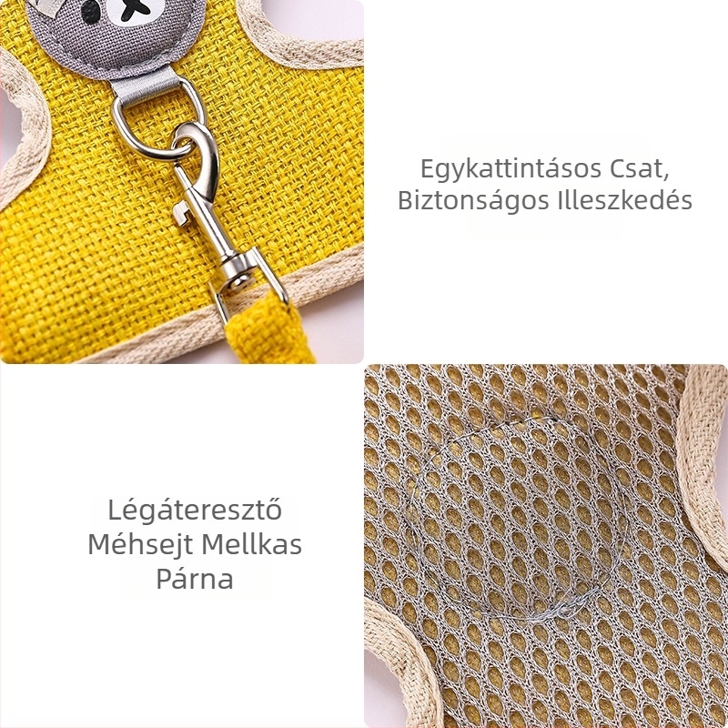 Medve alakú kisállat-hám kölyökkutyáknak és macskáknak, anti-menekülés pórázzal