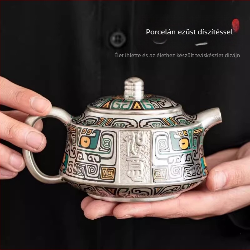 999 ezüst Gongfu teáskészlet kézzel készített teáskannával és teáscsészékkel, inspirálva a Tiltott Városból, kínai stílus, elegáns ajándék