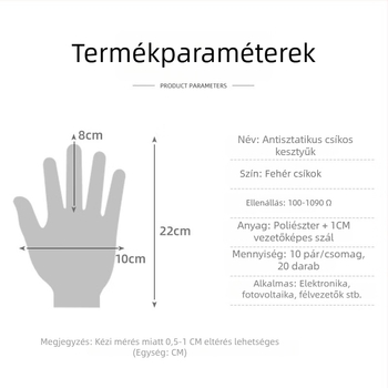 Kétoldalas csíkos anti-sztatikus munkavédelmi kesztyű, lélegző, pormentes, csúszásmentes, elektronikai, napelemes és félvezető ipar számára.