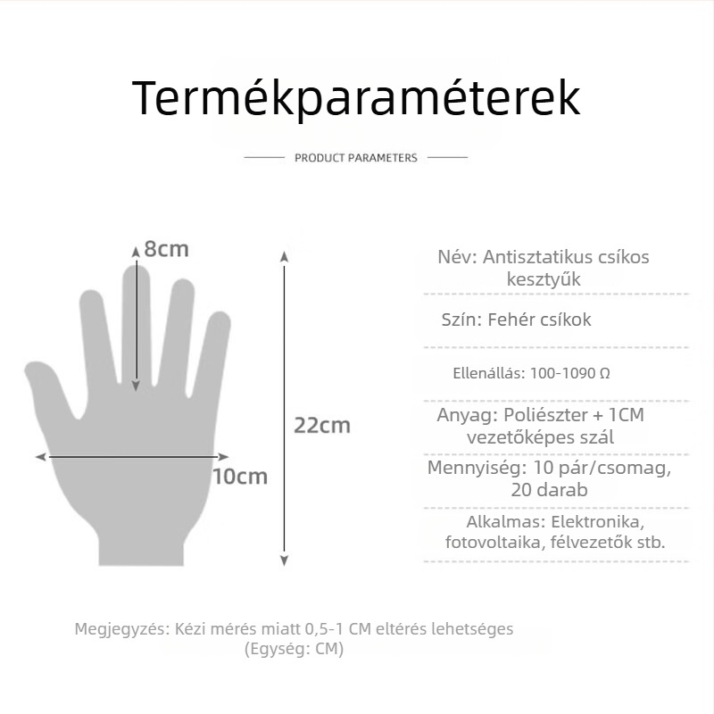 Kétoldalas csíkos anti-sztatikus munkavédelmi kesztyű, lélegző, pormentes, csúszásmentes, elektronikai, napelemes és félvezető ipar számára.