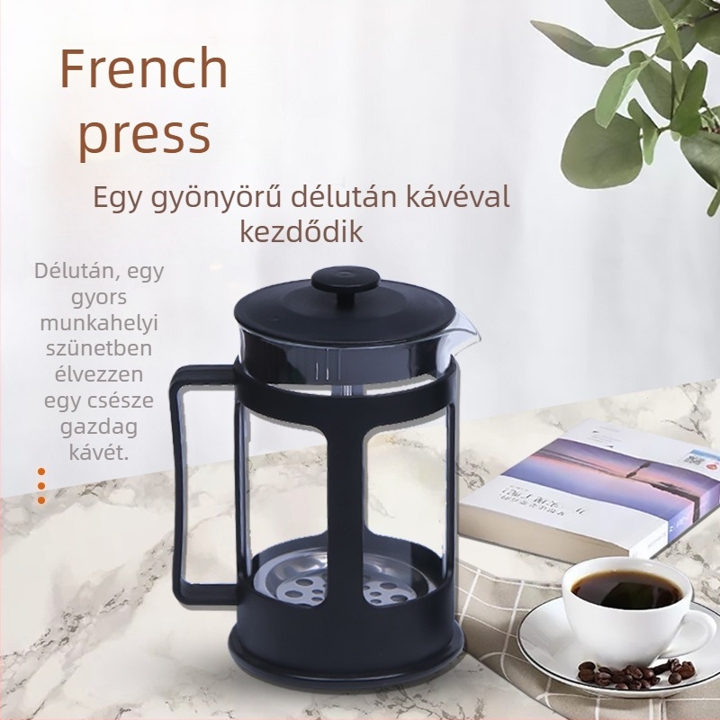 Üvegtestű francia presszókávéfőző rozsdamentes acél szűrővel, testre szabható