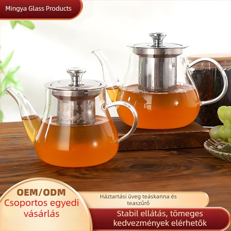Hőálló boroszilikát üvegből készült Gongfu tea készlet, átlátszó teáscsészékkel és virágteához szűrővel, 400 ml vagy 600 ml