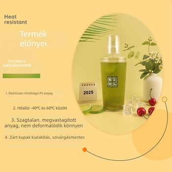 Egyszer használatos shaker pohár fedővel, 500 ml, italokhoz, gyümölcslevekhez és tejes teához, hordozható, hőálló