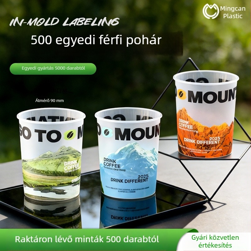 Egyszer használatos PP desszert pohár fedővel, 90 mm átmérő, 500 ml, tej-tea és kávé számára