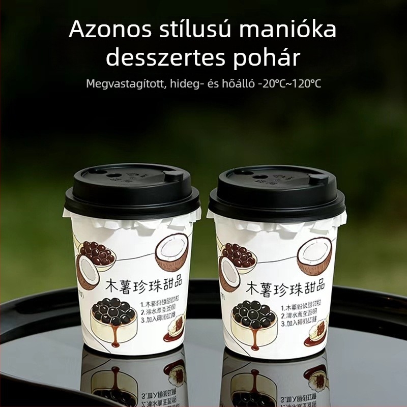 Egyszer használatos PP desszert pohár fedővel, 90 mm átmérő, 500 ml, tej-tea és kávé számára
