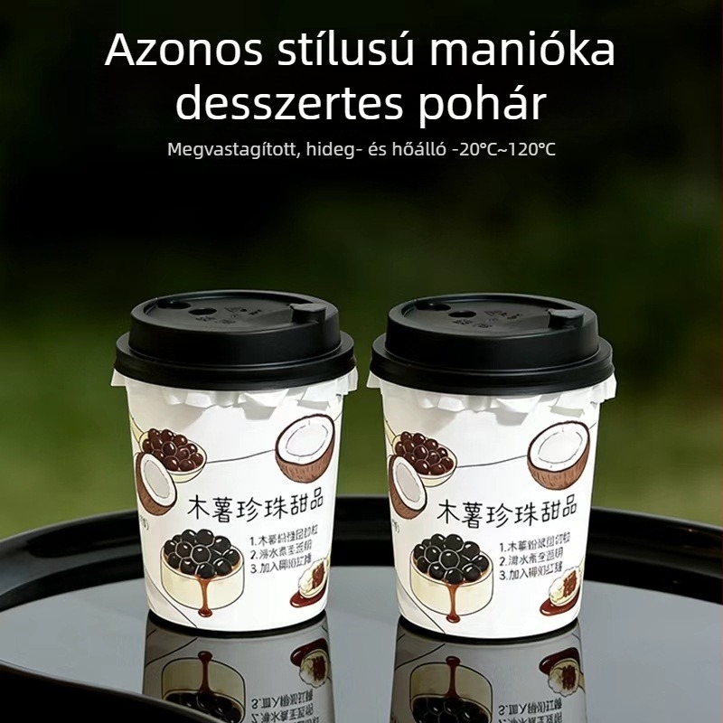 Egyszer használatos PP desszert pohár fedővel, 90 mm átmérő, 500 ml, tej-tea és kávé számára