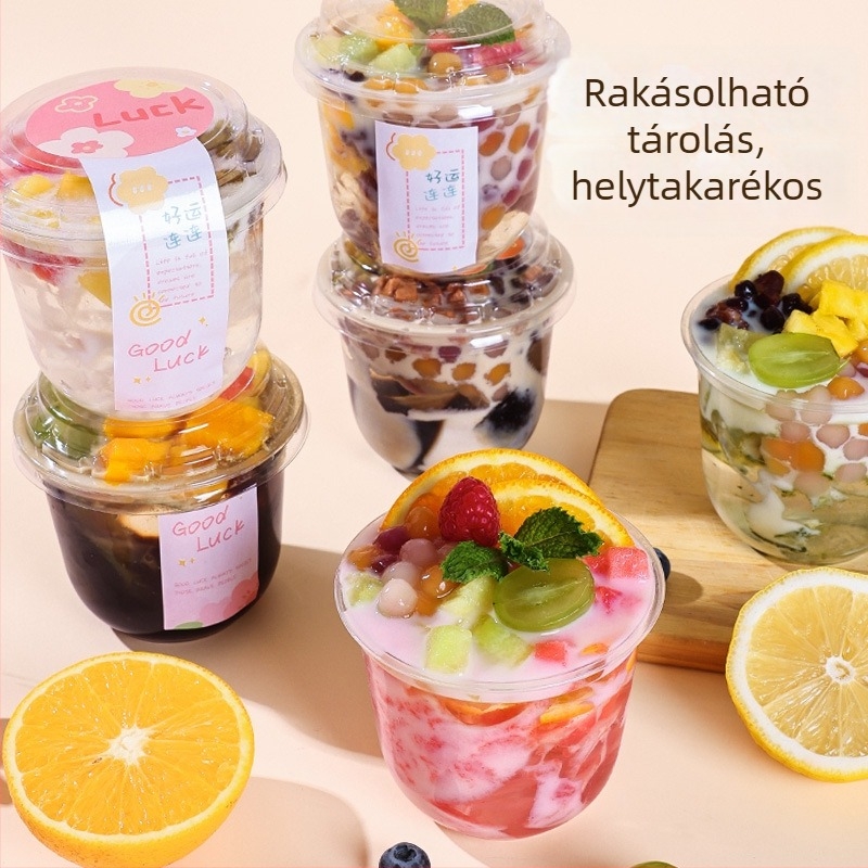Yunlei 365 ml egyszer használatos műanyag desszert pohár hideg italokhoz, divatos matricával