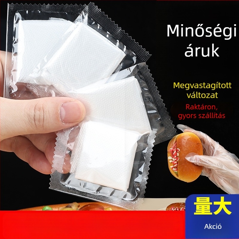 Egyszer használatos kesztyűk, kis csomagolás, cateringhez, élelmiszer-minőség, vastagított, átlátszó, egyedi csomagolásban