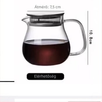 Üveg virág teáskanna fedővel és szűrővel, hőálló, átlátszó, egyszerű dizájn