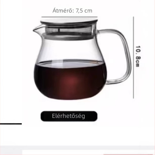 Üveg virág teáskanna fedővel és szűrővel, hőálló, átlátszó, egyszerű dizájn