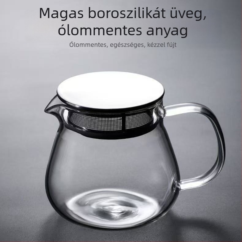 Üveg virág teáskanna fedővel és szűrővel, hőálló, átlátszó, egyszerű dizájn