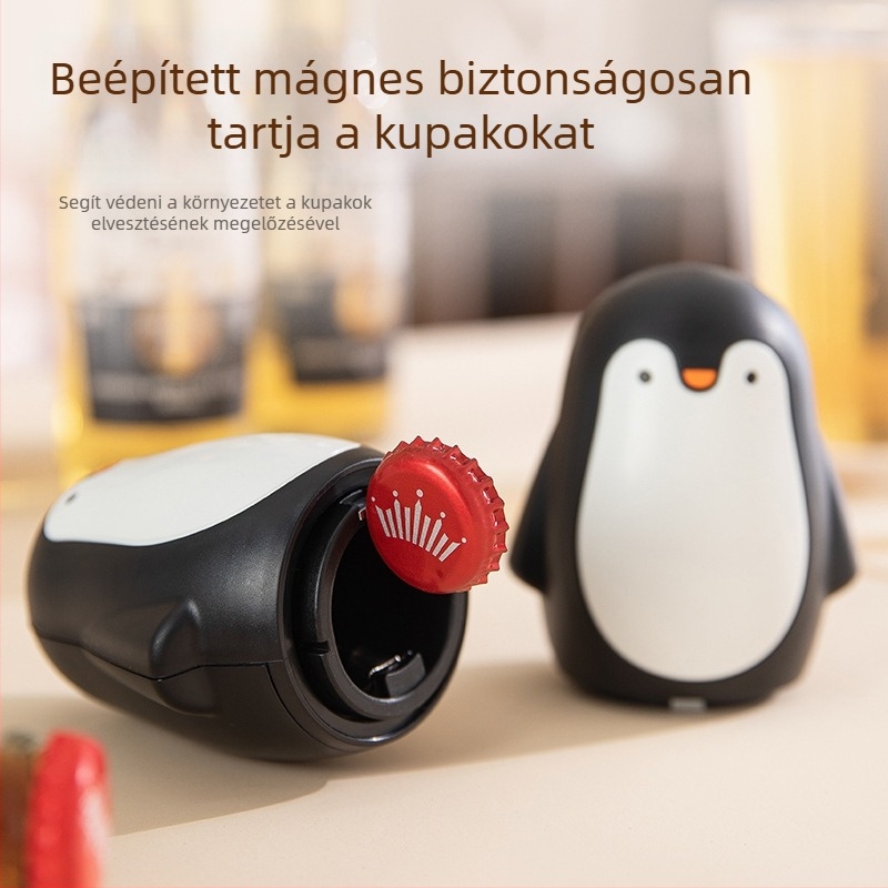 Kreatív pingvin formájú sör- és bornyitó - automata, mágneses szívóerővel, nyom nélkül nyitás, otthoni használatra