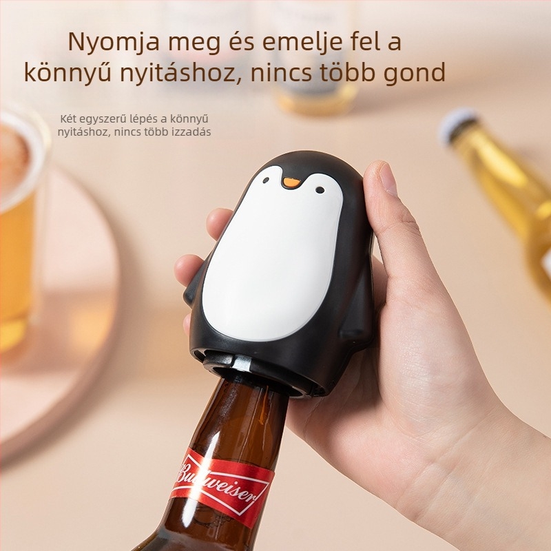 Kreatív pingvin formájú sör- és bornyitó - automata, mágneses szívóerővel, nyom nélkül nyitás, otthoni használatra