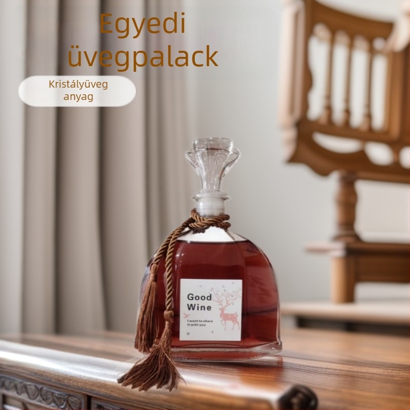 300 ml különleges formájú kristályüvegből készült palack borhoz és gyümölcsös italokhoz, átlátszó, logónyomás elérhető
