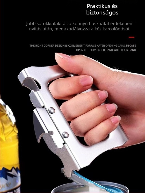 Többfunkciós, megvastagodott rozsdamentes acélból készült üveg- és konzervnyitó, hordozható és könnyen használható