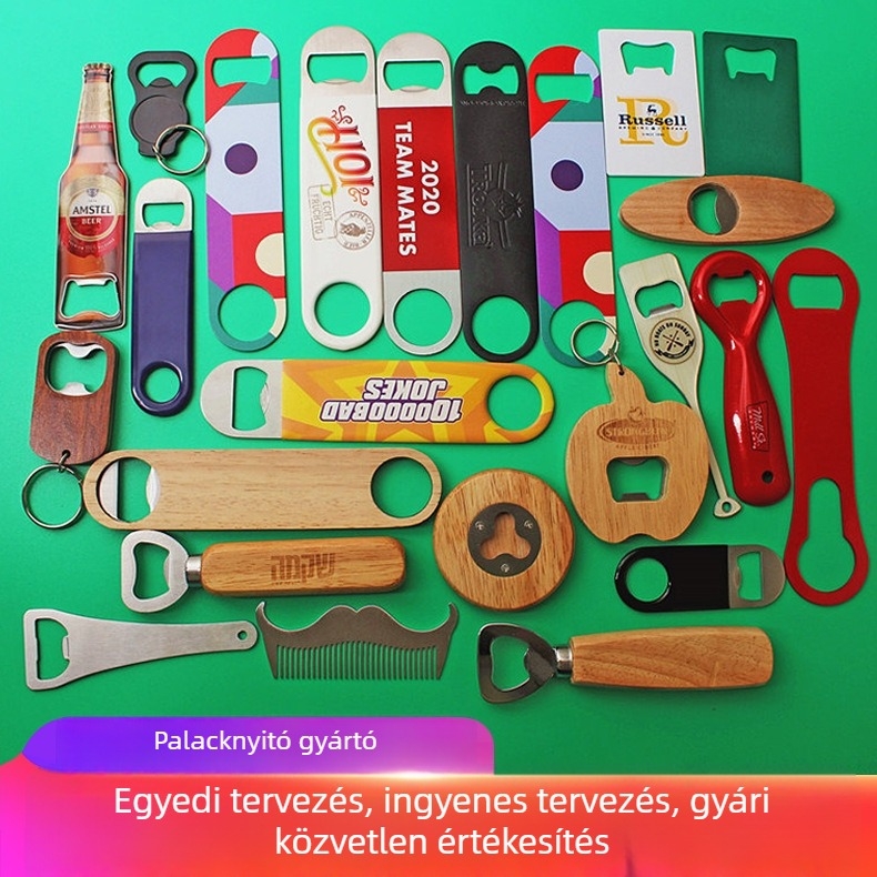 Rozsdamentes acélból készült üvegnyitó fa nyéllel és epoxigyanta bevonattal – kreatív kialakítás