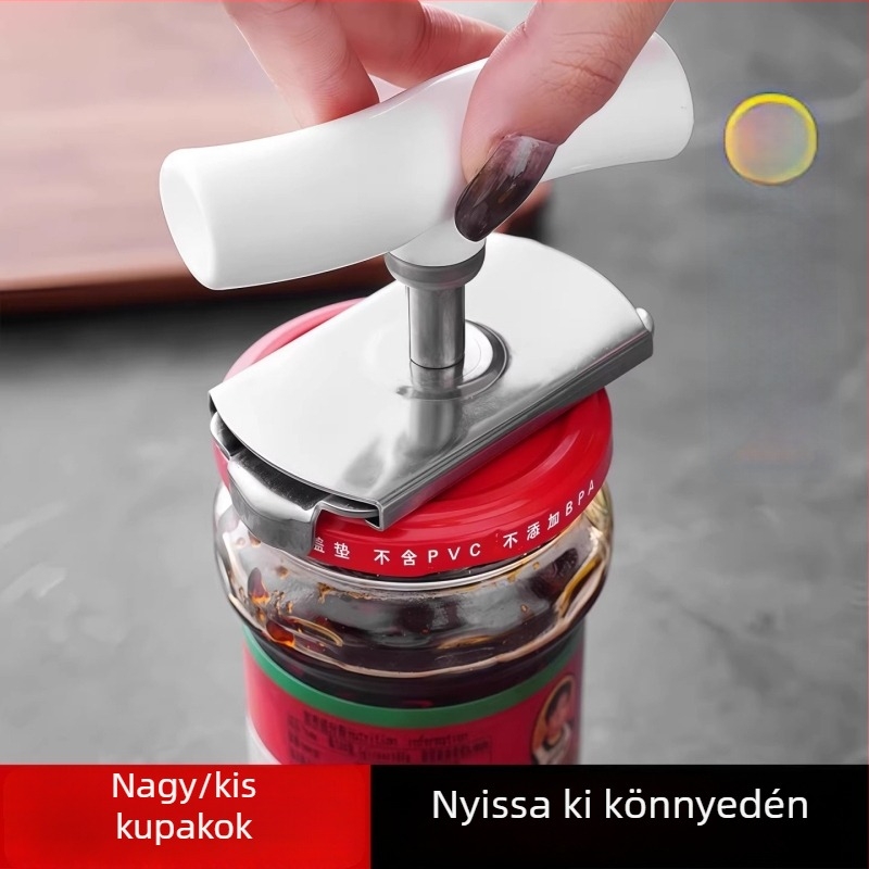 Rozsdamentes acélból készült univerzális nyitó – konzerv, palack és üvegedények fedőinek nyitásához