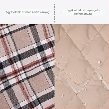 Őszi–téli kutya kabát, vastag töltéssel, klasszikus kockás mintával, kétoldalas nylon vízálló külsővel, pamut töltésű