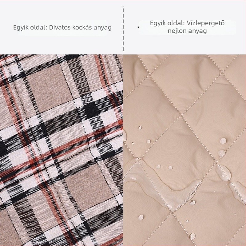 Őszi–téli kutya kabát, vastag töltéssel, klasszikus kockás mintával, kétoldalas nylon vízálló külsővel, pamut töltésű