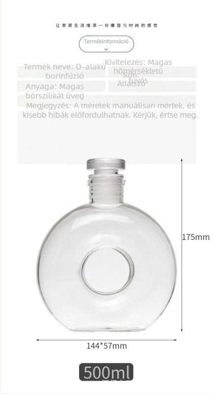 O alakú gyümölcsboros üveg, átlátszó üveg, zárt kivitel hideg infúzióhoz és jeges teához, sík, kis méretű utántöltő üveg