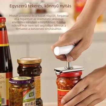 Rozsdamentes acél konzervnyitó, üvegnyitóval és állítható nyitási mérettel