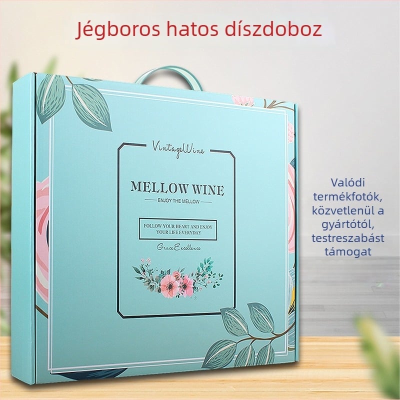 Ying Qin B46H mentazöld jégbor ajándékdoboz, 6 üveg kartondoboz, 375/500 ml, hordozható ajándéktartó, nyomtatható