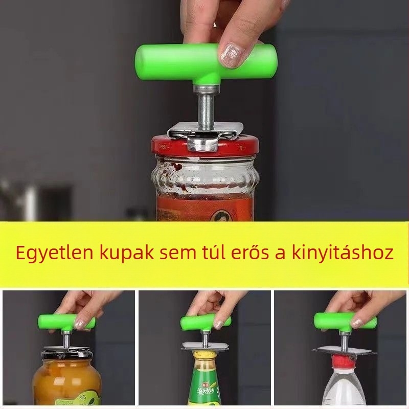Rozsdamentes acélból készült, multifunkcionális forgó nyitó üvegekhez és konzervdobozokhoz
