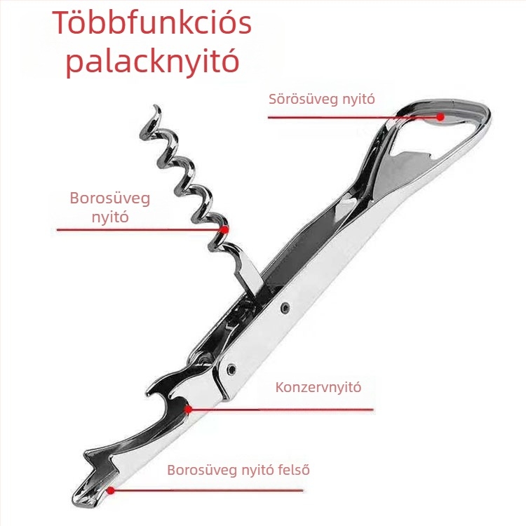 Rozsdamentes acél multifunkciós bor- és sörnyitó, bár eszköz