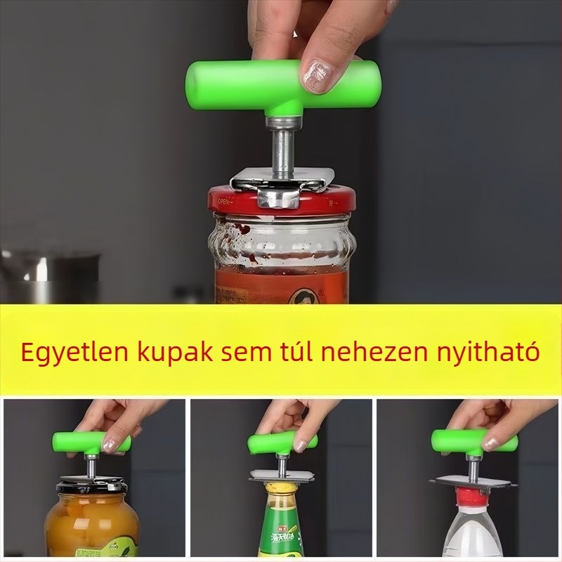 Rozsdamentes acélból készült, multifunkciós nyitó kupakokhoz, palackokhoz, konzervhez és üvegedényekhez