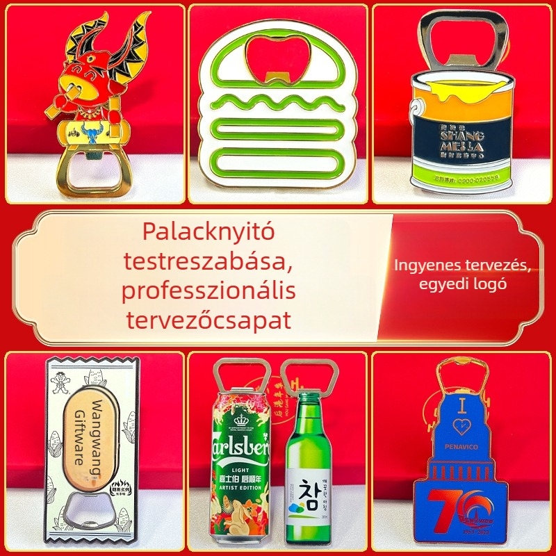 Cinkötvözetből készült sörösüvegnyitó, mágneses hűtőmágnessel és logóval testreszabható