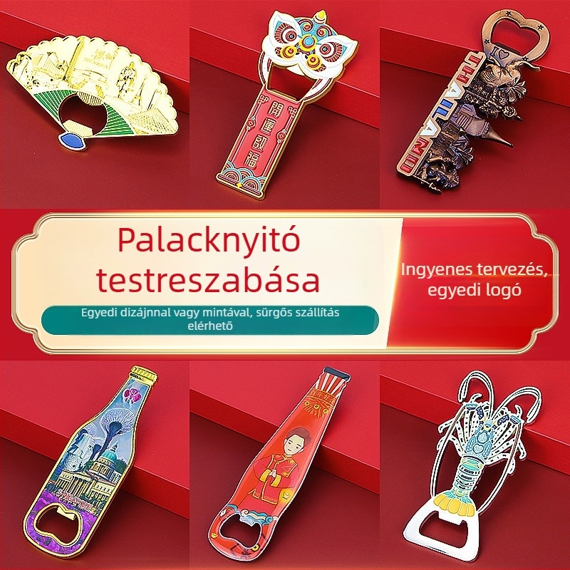 Cinkötvözetből készült sörösüvegnyitó, mágneses hűtőmágnessel és logóval testreszabható